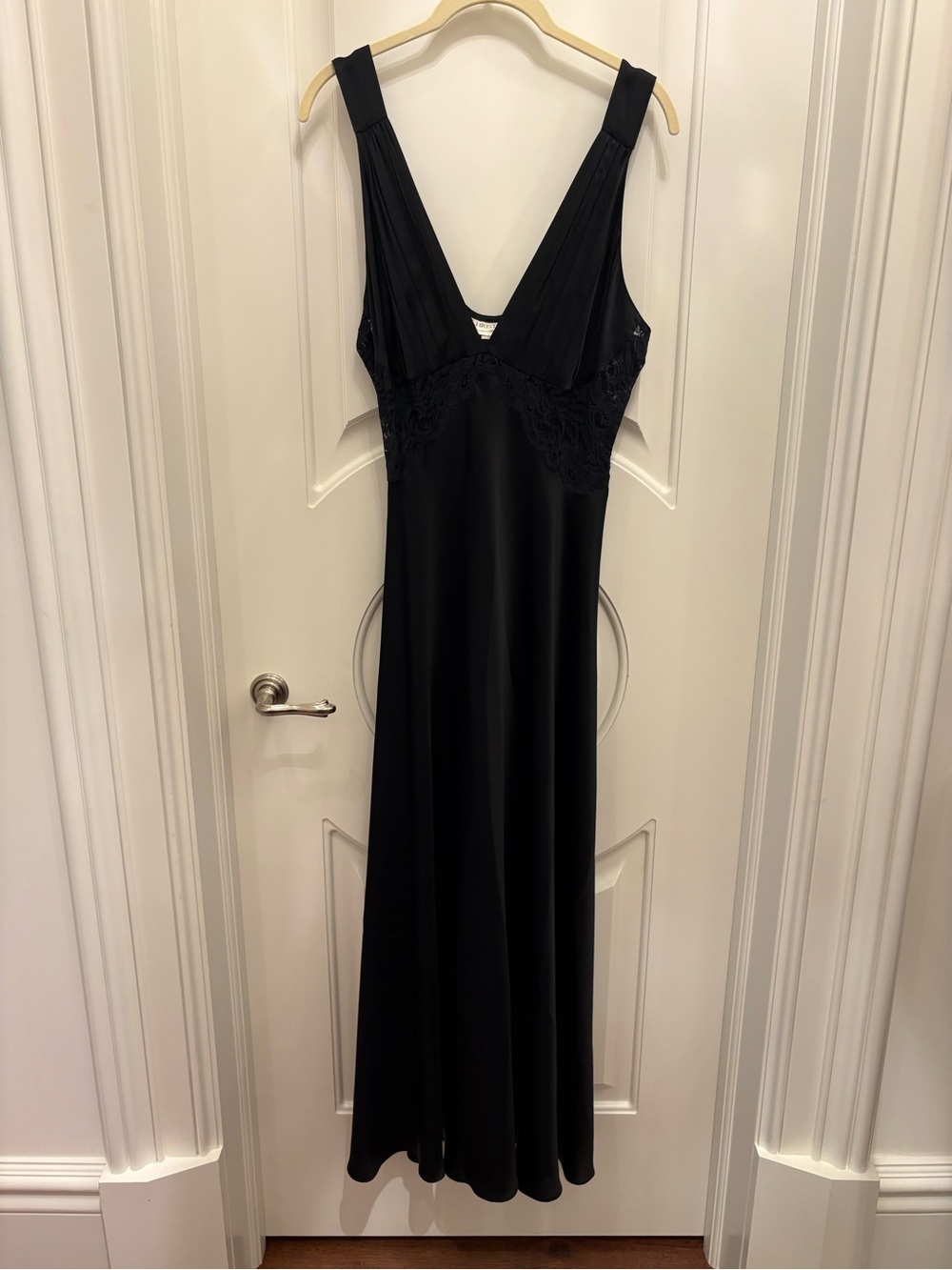 Black Silk Lace-Trim Slip Dress Chemise